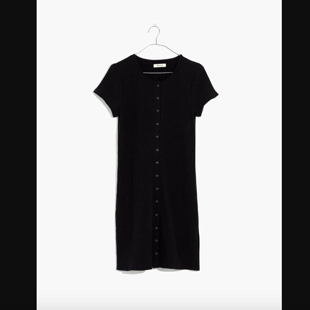 Madewell Black Button-Front Ribbed Mini Dress S - image 4